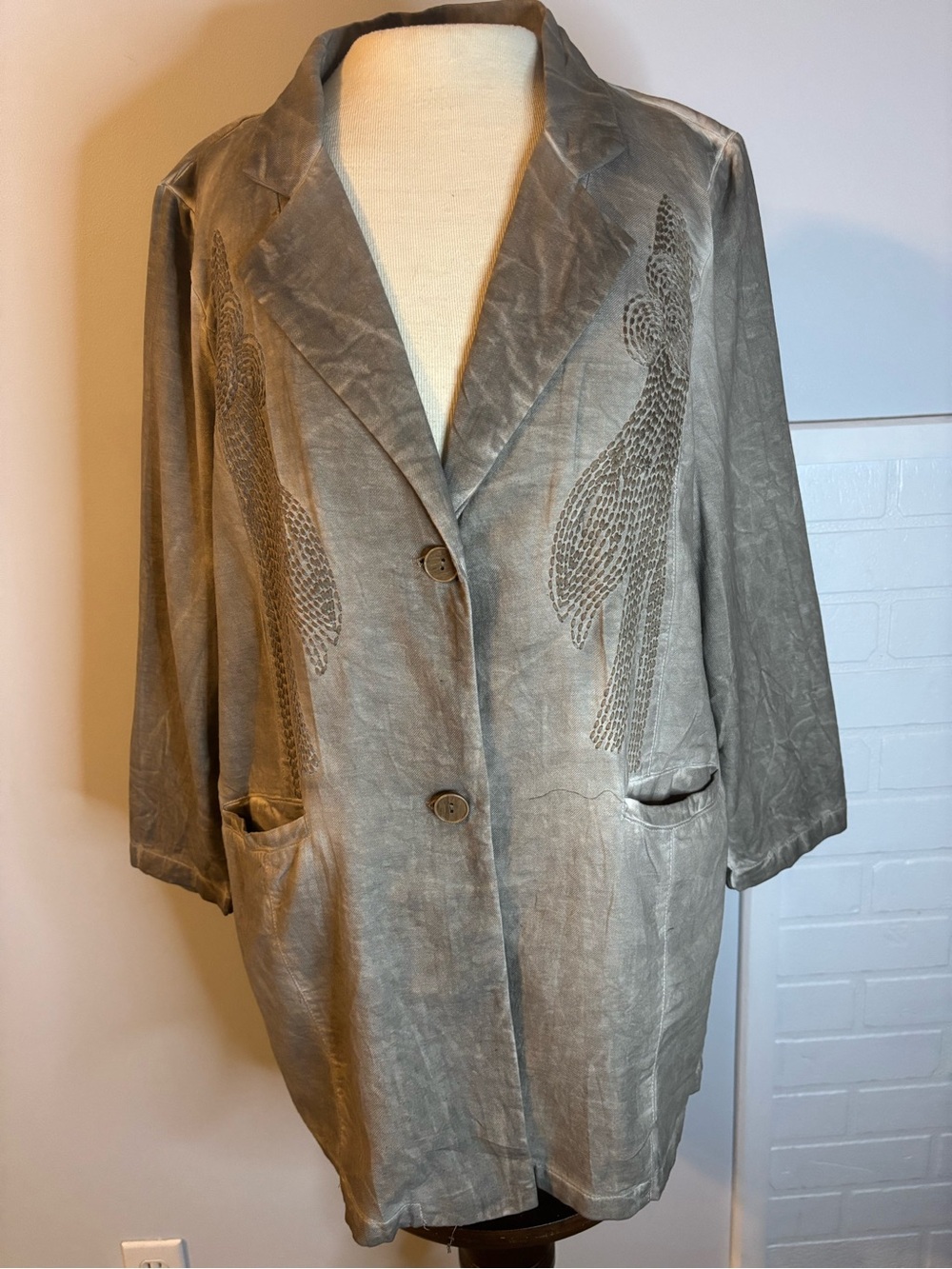 Picadilly Fashion Taupe Embroidered Relaxed Blazer Jacket